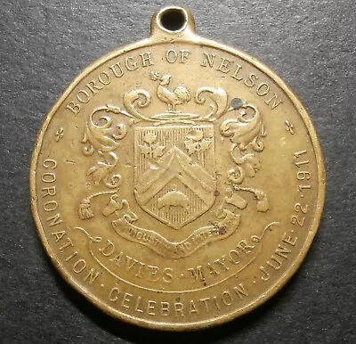 Coronation Medallion - Nelson Borough 1911 George V - Lancashire 32.4mm • £5