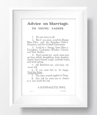 £0.99 • Buy Suffragette Advice On Marriage A4 A5 A6 Unframed WALL ART PRINT | Feminism
