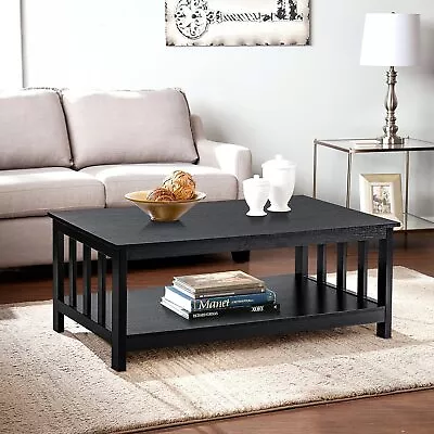 Mission Coffee Table Black Wood Living Room Table With Shelf 40 Black • $148.43