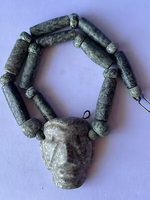 Pre Columbian  Chontal  Mezcala  Mayan  Olmec   Green  Stone  Necklace • $56