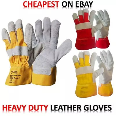 Red Grey Canadian Leather Rigger Heavy Duty Gauntlet Safety Work Gloves XL+ / 10 • £2.94