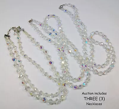 Vintage AURORA BOREALIS Glass Bead Necklaces Lot Of THREE (3) Ready To Wear Or? • $6.50