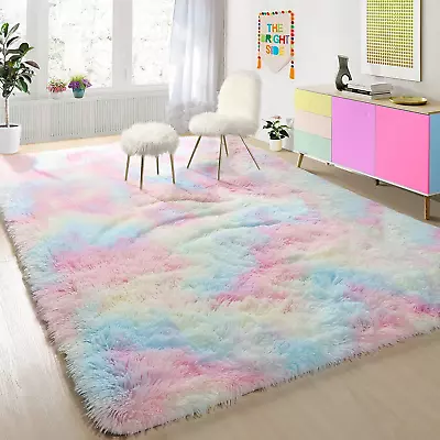 Rainbow Fluffy Soft Plush Area Rugs For Girls Bedroom 4x6 Feet Shaggy Colorful  • $33.73