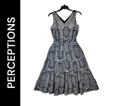 Perceptions Paisley Size 10P Women Gray Sleeveless Long Dress Fit N Flare • $18.75