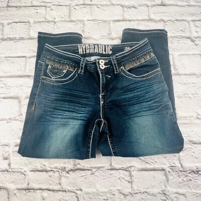 $16.80 • Buy Hydraulic Jeans Womans 9/10 Blue Denim Lola Crop Capri Stretch Embellished