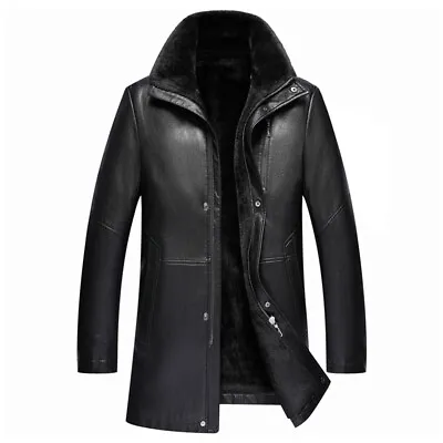 Fur Coat Velvet Thicken Mens Leather Jacket Mid-length Fur One-piece Leather Top • $131.60