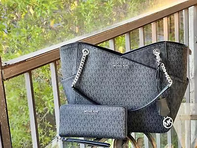 Michael Kors Women Large Shoulder Chain Tote Satchel Purse Handbag + Long Wallet • $199.95