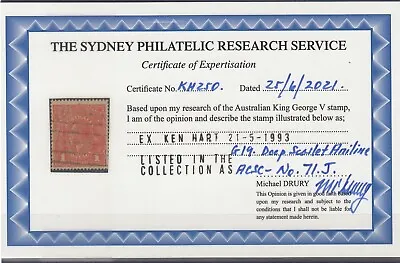 Australia KGV Stamp Used - DRURY Certificate G19 Deep Scarlet Aniline ACSC 71.J • $33.99