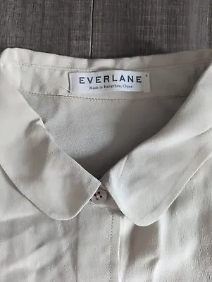 $59 • Buy Everlane 100% Silk Button Blouse Top Oatmeal Beige Peter Pan Collar Blouse 8 GUC
