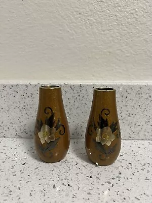 2 Japanese Enamel Vases With Inlay Flower • $37