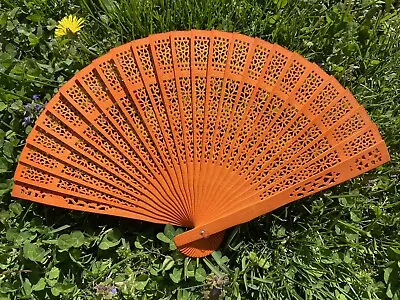 $9 • Buy Sandalwood Fan For Wedding Favor - Color: Orange