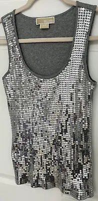 MICHAEL KORS Women's Sparkle & Shine Glitter Silver Sequin Tank Top MEDIUM  NWOT • $34.99