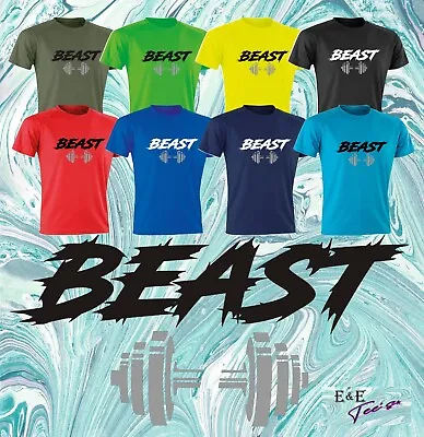 BEAST Gym Wear T Shirt Polyester Bird Eye Mesh Top Performance Aircool Tee • £10.95