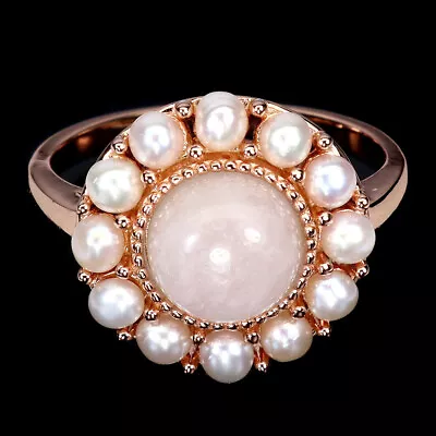 Natural Round Morganite 8mm Pearl Gemstone 925 Sterling Silver Jewelry Ring 9.5 • $0.99