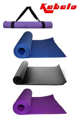 EXTRA THICK 6mm Non-Slip Yoga Mat Exercise Blue&purple 173cm X 61cm With Straps! • £7.95