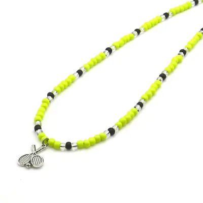 Tennis Racket Pendant Beaded Charm Necklace Handmade Tennis Jewelry • $11.57
