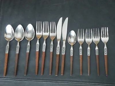 13 Piece Vintage Ekco Eterna Japan Flatware EKS14 Wood Floral  FREE SHIP • $31.49