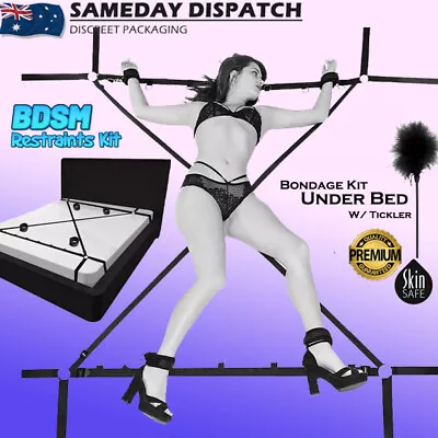 BDSM Under Bed System Restraint Bondage Kit Handcuffs AnkleCuffs Tickler Sex Toy • $27.95
