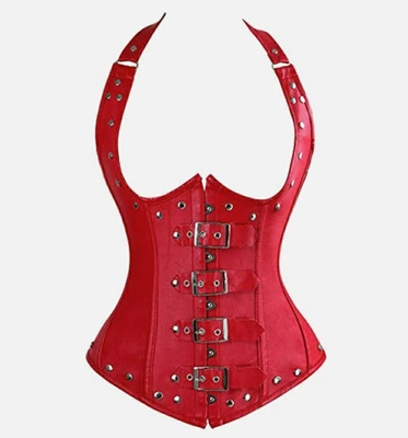 £36.53 • Buy Red Faux Leather Steel Boned Underbust Buckle Cupless Rivet Corset Size S