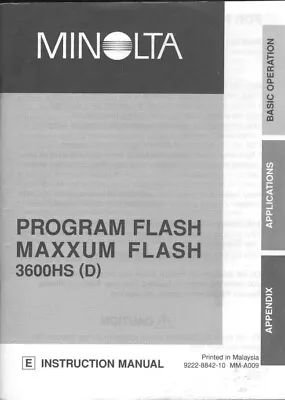 Minolta Program Flash Maxxum Flash 3600HS (D) Instruction Manual Original • $12.95