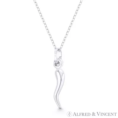 $17.59 • Buy Tiny Italian Horn Corno Evil Eye Luck Pendant & Necklace In 925 Sterling Silver