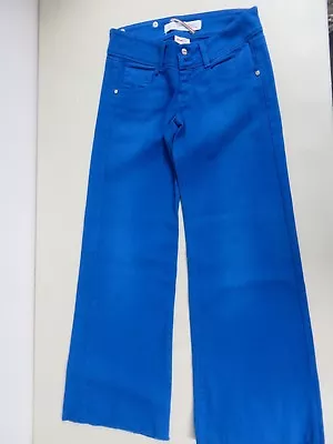 MET In Jeans Cotton/Sp Low Rise 5 Pocket Wide Leg Flair Frayed Blue Diamante 27 • $44.91