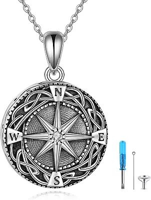 Viking Compass Urn Necklace For Ashes Sterling Silver Keepsake Cremation Jewelry • $136.11