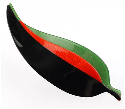 Lea Stein Large Leaf Brooch Pin Black Red Green Caramel Paris France • $130