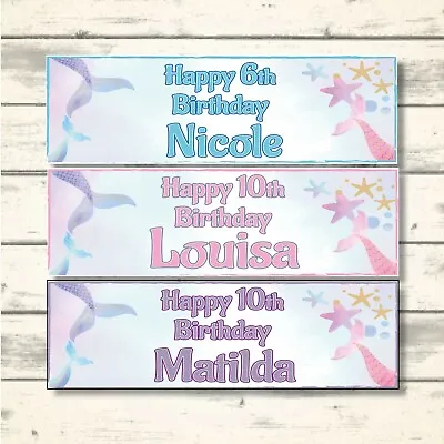 £3.65 • Buy 2 Personalised Mermaid Tail Birthday Party Banners - Any Name & Age - 3 Colours