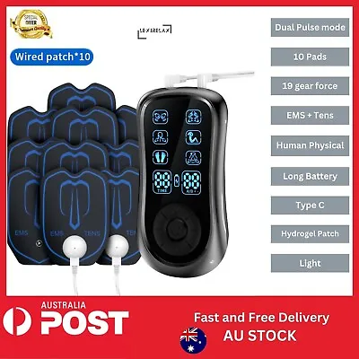 TENS Machine EMS Massager Dual Pulse Muscle Stimulator 10 Pads Pain Relief AU • $39.90