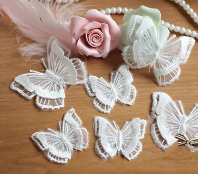 Embroidered Wedding Costume DIY Motif Evening Dress Lace Butterfly Applique 4pcs • £3.99