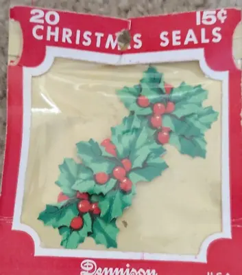 Vintage Dennison Red Holly Berries Christmas Seals NOS ORIGINAL SEALED PKG. • $18.55