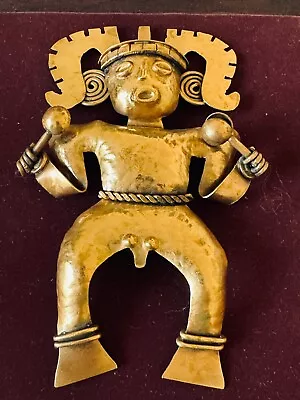 Brass Hand Chased Aztec Mayan Columbian Wall Sculpture Male Figurine • $9.99