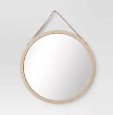 Circle Wall Mirror: Light Brown Faux Leather With Hanging Loop By Threshold • $30.99