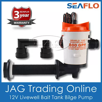 $28.82 • Buy 12v 800gph Livewell Aerator Pump Submersible Boat Bilge Live Bait Tank - Seaflo