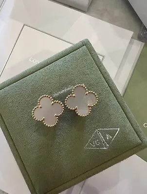 🍀NEW 2023 Van Cleef Arpels VCA  Vintage Alhambra 18K YG Mother Pearl Earrings • $5980