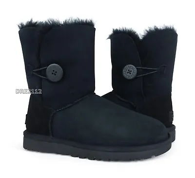 UGG Bailey Button II Black Suede Fur Boots Womens Size 6 *NEW* • $112.05
