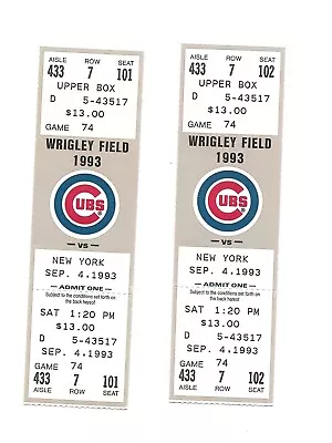 Chicago Cubs Vs New York Mets Unused Baseball Tickets From 9/4/1993 • $5