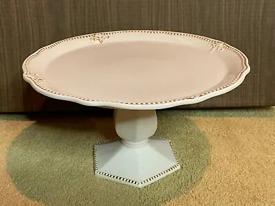 Henn By Design Farmhouse Pedestal Cake Stand Plate Platter Footed Ivory Ceramic • $29.99