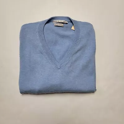 $85.50 • Buy PETER MILLAR LUXURY BLEND Medium Blue Cotton Cashmere Deep V-Neck Men's Sweater