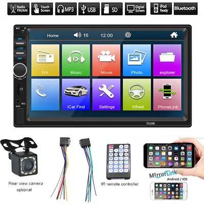 7  Double 2 DIN Car MP5 Player Bluetooth Touch Screen Stereo Radio With Camera • £38.81