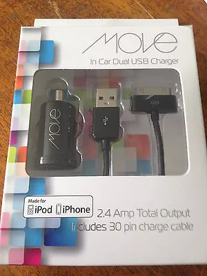 MOVE IN-CAR DUAL USB CAR CHARGER 2.4amp BLACK+30PIN PICKUP WELCOME           ER1 • $18