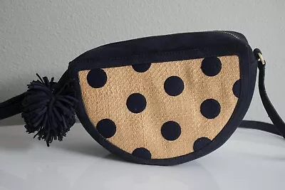 £49.18 • Buy Boden Truro Navy Pom Pom Polka Dots Raffia Suede & Straw Woven Cross Body Bag 