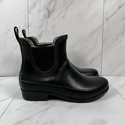 LL Bean Wellies Womens Size 7 M Black Rubber Waterproof Ankle Rain Chelsea Boots • $34.99