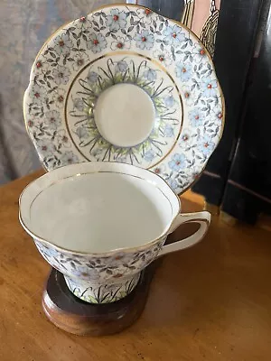 Vintage Rosina Bone China Pattern #496 Chintz Blue Flowers Cup & Saucer • $20