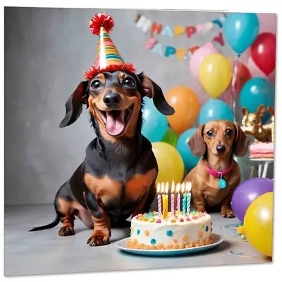 Dachshund Birthday Card - Sausage Dogs Bday Card 145mm X 145mm • £2.99