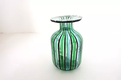 Miniature Mini Murano Glass Style Striped Bottle Green Black & Clear 2 3/4  Tall • $35