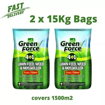 Greenforce 4 In1 Lawn Feed Weed And Moss Killer Best Value Covers 1500m2 -2 Bags • £64.99