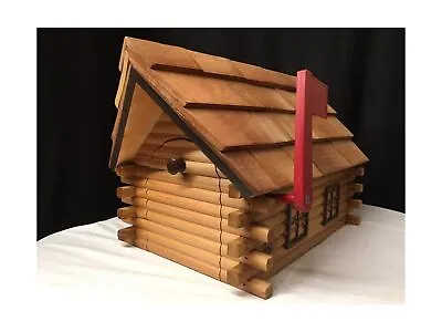 Amish Handmade Handcrafted Rural Mailbox W Flag Wood Roof Log Cabin Brown • $268.60