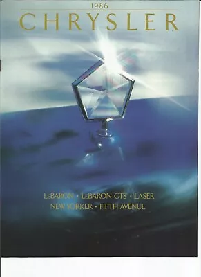 Original 1986  Chrysler Sales Brochure With New Yorker LeBaron And Laser  • $7.99